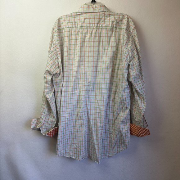 JACK STONE BY THOMAS DEAN button up shirt men XL orange green plaid flip cuff - Picture 6 of 6